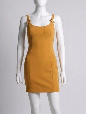 Vintage Femme De Carriere Mustard Square-Neck Mini Dress Womens Size 38